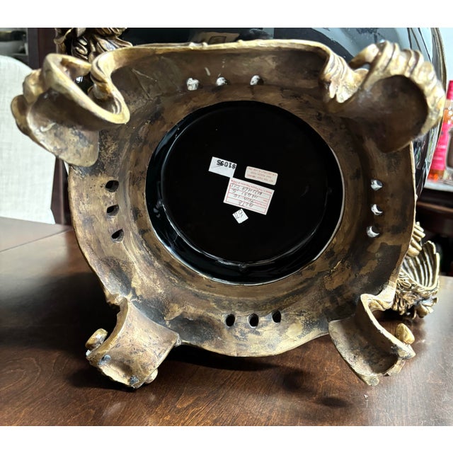 Vintage French Style Jardeniere Black Porcelain and Bronze 23”x 9” For Sale - Image 12 of 12