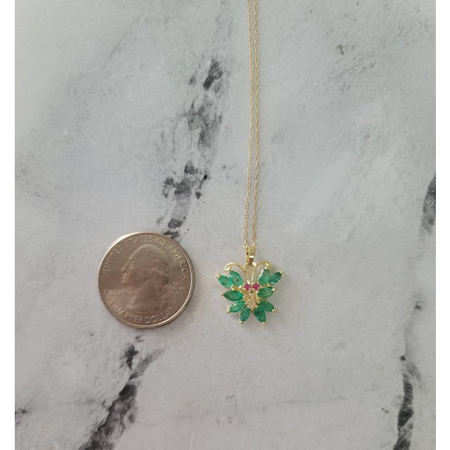 Contemporary Butterfly Shaped Emerald & Ruby Necklace 16" For Sale - Image 3 of 3