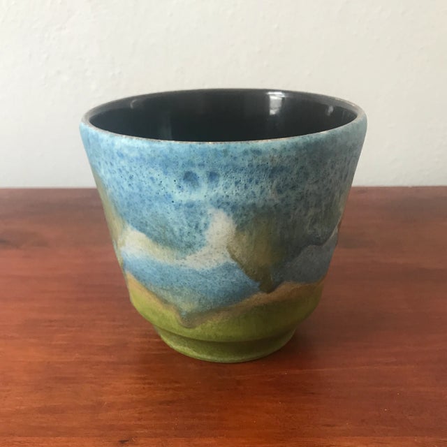 Mid-Century Modern Mid Century Modern Blue and Green Pottery Vase / Cachepot From Germany For Sale - Image 3 of 10