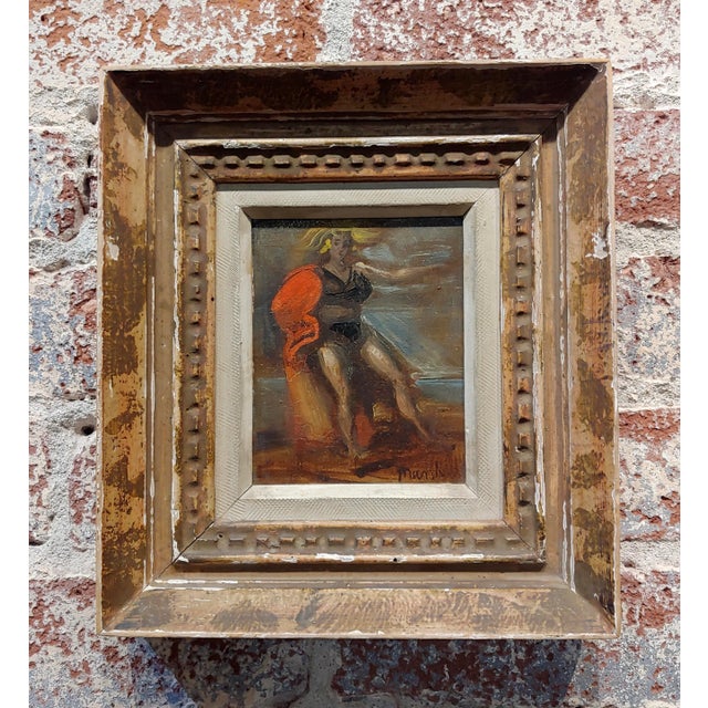 Red Reginald Marsh -Blonde Woman With a Red Cape on the Boardwalk -Oil Painting For Sale - Image 8 of 8