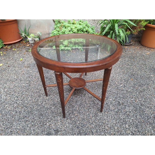 1940s Vintage Coffee Table in Wood with Glass Top and Spider, 1940s For Sale - Image 5 of 7