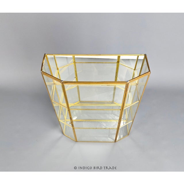 Large Vintage Glass and Brass Curio Display Cabinet For Sale In Greenville, SC - Image 6 of 7