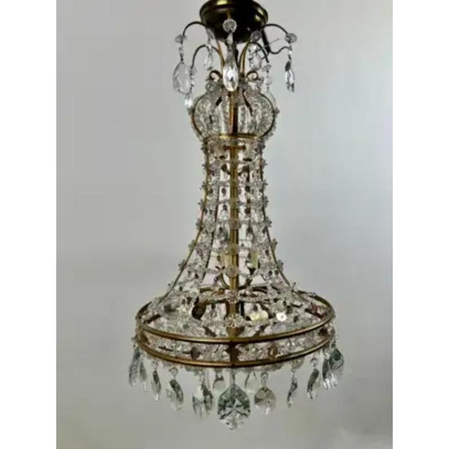 Traditional Vintage French Empire Style Gilt Bronze & Tiered Crystal & Beads Chandelier For Sale - Image 3 of 14