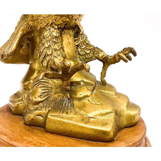 Vintage Brass Eagle Sculpture on Wood Base – Hollywood Regency / Americana Style For Sale In Houston - Image 6 of 10
