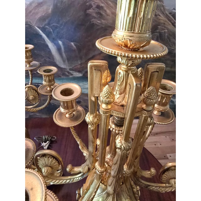 Antique Louis Xv Royal Bronze Pair Gilded Lamps Candleabra - a Pair For Sale - Image 10 of 17