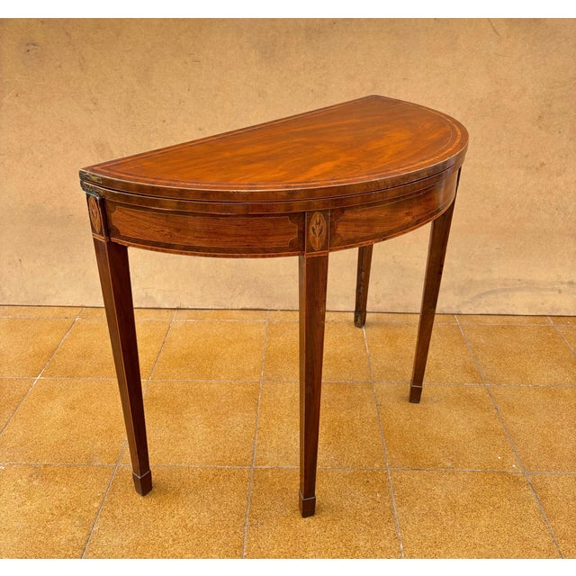 Neoclassical Demi-Lune Table with Green Leather Top, 1940s For Sale - Image 12 of 13