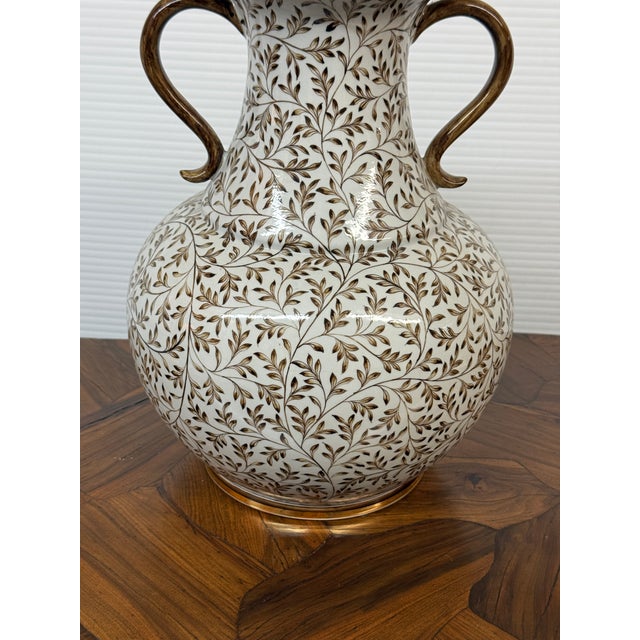 Late 20th Century Maitland-Smith Hand-Painted Double-Handled Porcelain Urn Vase, Vintage For Sale - Image 5 of 12