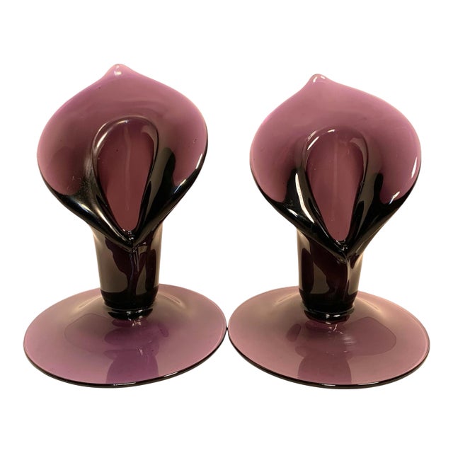 Circa 1900 Amethyst Glass Jack-in-the-Pulpit Bud Vase Pair For Sale