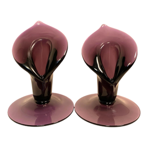 Circa 1900 Amethyst Glass Jack-in-the-Pulpit Bud Vase Pair