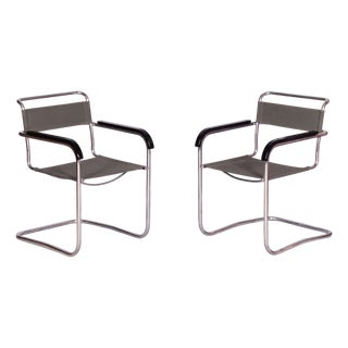 Restored Bauhaus Armchairs in Iron-Garn Fabric by M. Breuer, Czechia, 1930s, Set of 2 For Sale