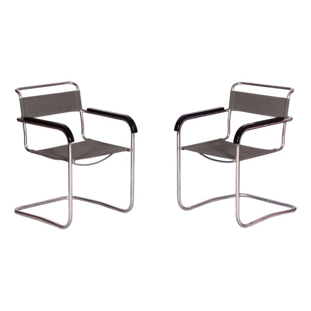 Restored Bauhaus Armchairs in Iron-Garn Fabric by M. Breuer, Czechia, 1930s, Set of 2 For Sale