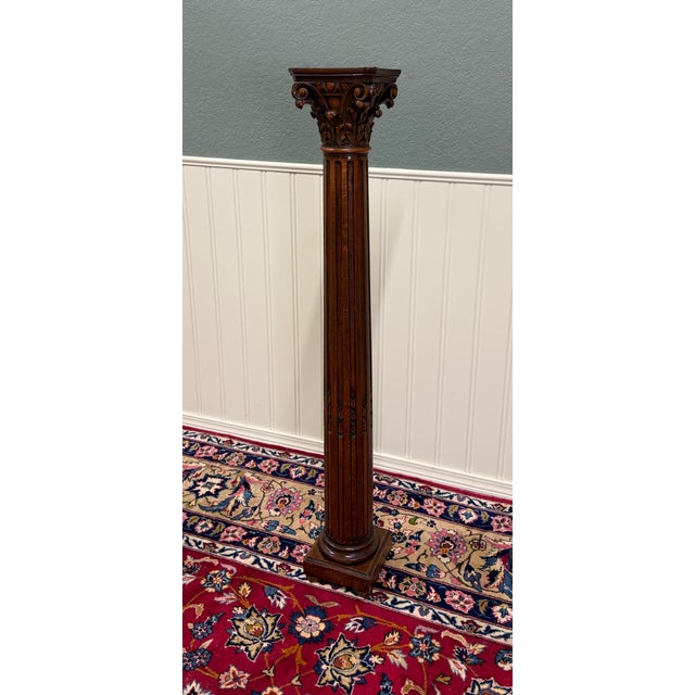 French Antique French Oak Corinthian Column Pedestal Plant Stand Newel Post For Sale - Image 3 of 16