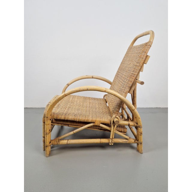 Vintage Extendable Garden Deck Chair in Rattan, 1960 For Sale - Image 4 of 18