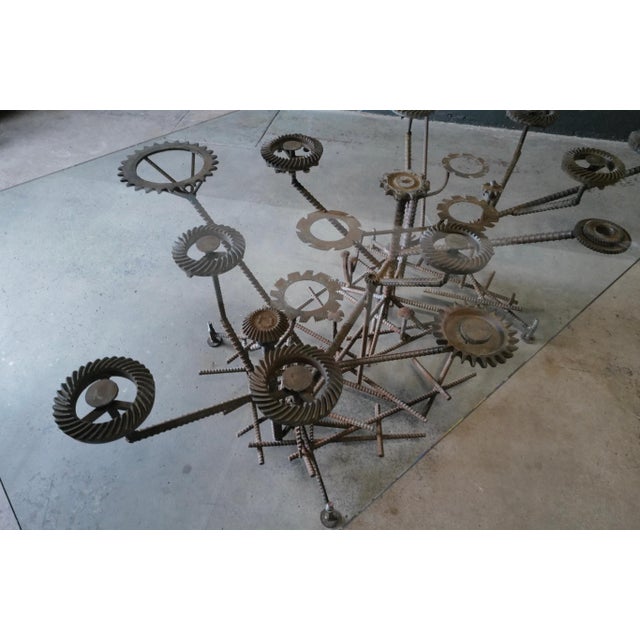1980s Glass Top Dining Table with One of a Kind Steel Rebar Base For Sale - Image 12 of 17