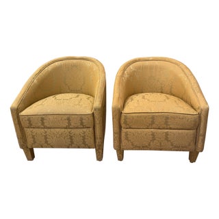 Barrel Back Tub Chairs in Woven Silk Damask, 1950s, Set of 2 For Sale