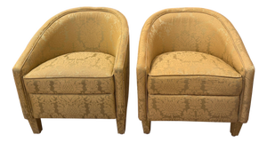 Barrel Back Tub Chairs in Woven Silk Damask, 1950s, Set of 2