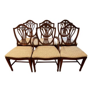 Set of 6 Shield Back Dining Chairs With Updated Upholstery For Sale