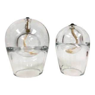 Early 20th Century Streamline Style Hand Blown Glass Oil Burners - a Pair For Sale