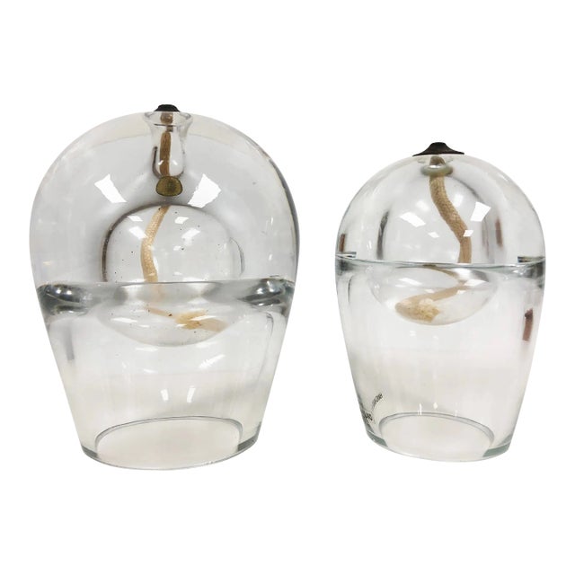 Early 20th Century Streamline Style Hand Blown Glass Oil Burners - a Pair For Sale