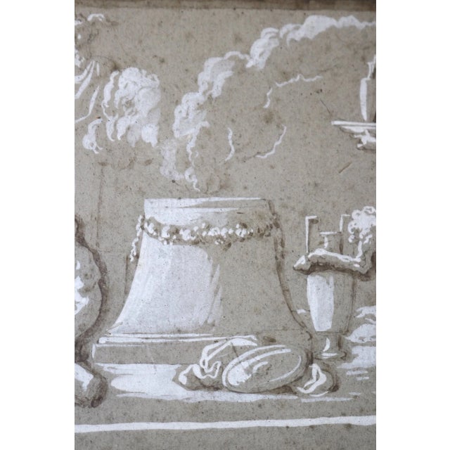 Antique Original 1700's Italian Design for Frieze Figural Wash Drawing For Sale - Image 12 of 12