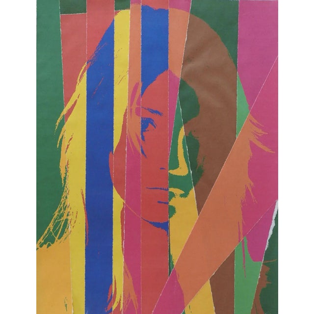Pop Art Pop Art Yellow Blue Green & Pink Portrait Collage For Sale - Image 3 of 3