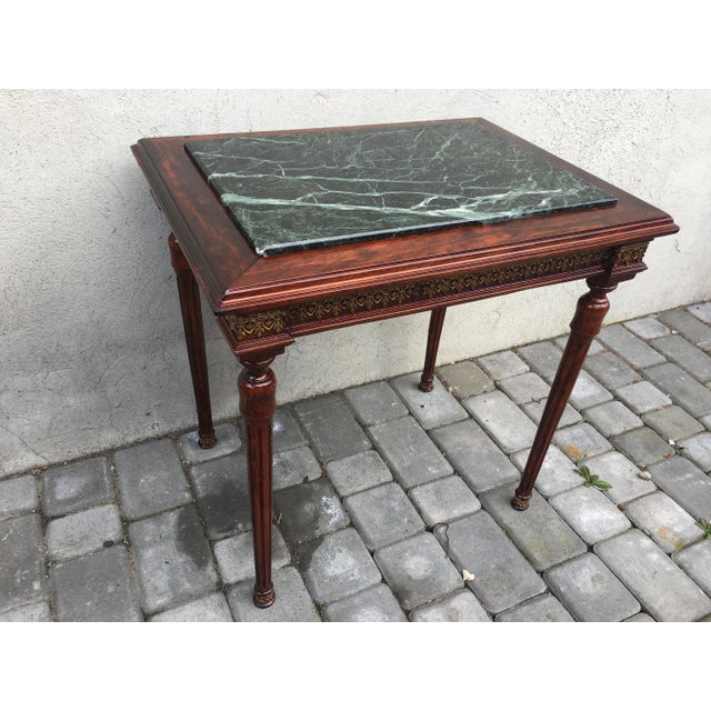 Louis XVI Style Marble, Brass & Wood Coffee Table, 1980s For Sale - Image 4 of 18