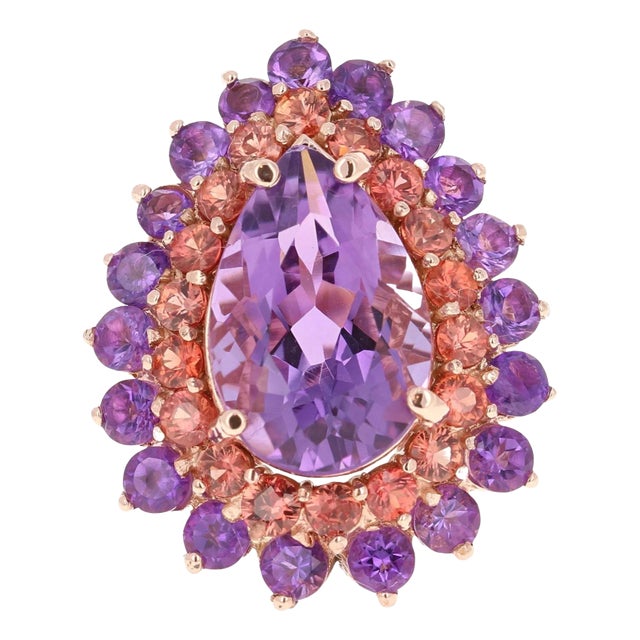 8.90 Carat Amethyst Sapphire Pear Cut Rose Gold Cocktail Ring Size 7 For Sale