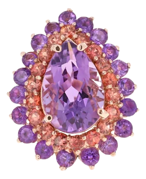 8.90 Carat Amethyst Sapphire Pear Cut Rose Gold Cocktail Ring Size 7