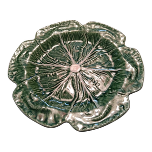 Vintage Bordallo Pinheiro Green Cabbage Majolica Dish Plate Large 12”