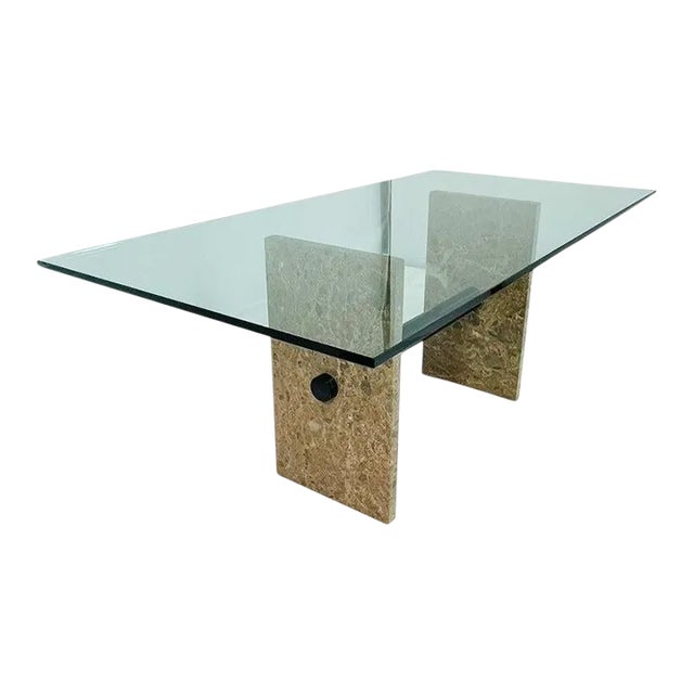 Vintage Marble & Glass Dining Table, Italy 1980s. For Sale