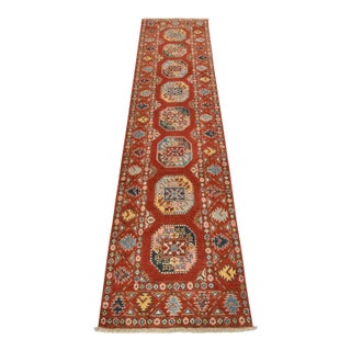 Kazak Runner 2’6” X 9’10” Red Wool Tribal Hand-Knotted Oriental Rug For Sale