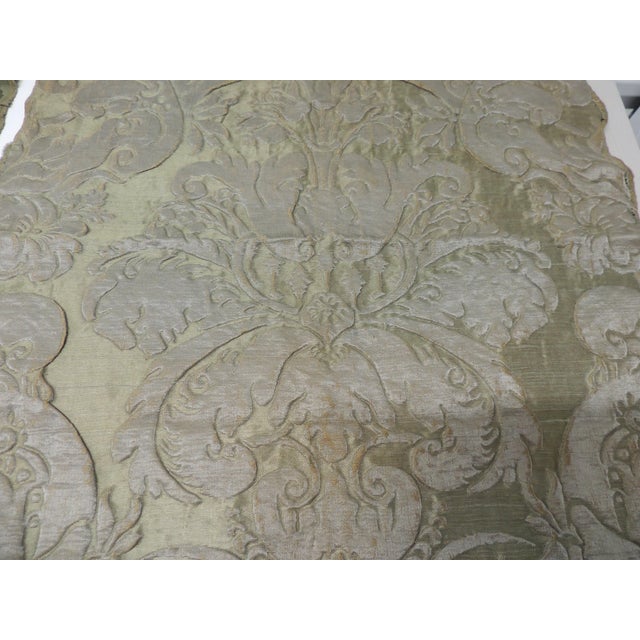 Antique Moss Green Silk Damask Textile Panels - Set of 2 For Sale - Image 4 of 6