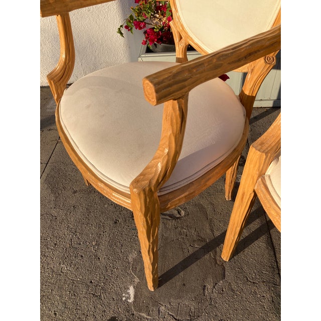 Wood Faux Bois French Style Fauteuils Arm Dining Chairs- A Pair -B For Sale - Image 7 of 16