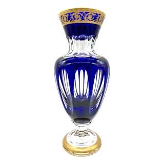 Baluster Vase Thistle in Cobalt Blue Crystal and 24-Carat Gold from Saint Louis For Sale