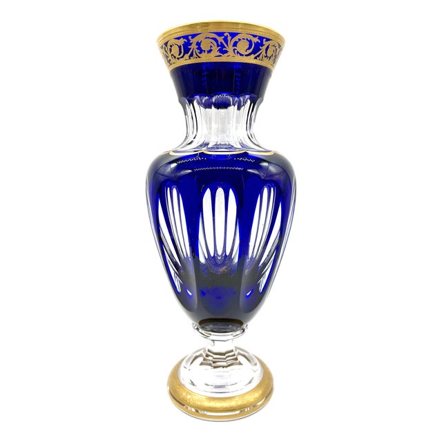 Baluster Vase Thistle in Cobalt Blue Crystal and 24-Carat Gold from Saint Louis For Sale