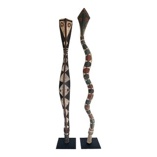 Western African, Guinea or Senegal Baga Serpent Sculptures on Custom Iron Stands-Set of 2 For Sale