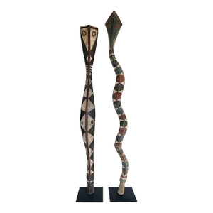 Western African, Guinea or Senegal Baga Serpent Sculptures on Custom Iron Stands-Set of 2