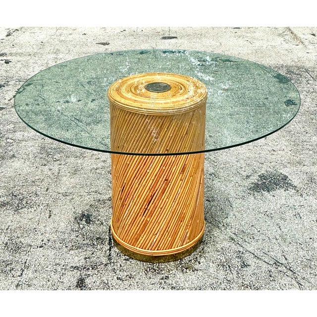 Vintage Coastal Twisted Reed and Brass Dining Table | Chairish