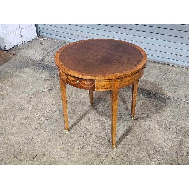 Late 20th Century Baker Federal Style Inlaid Mahogany Round Side Table For Sale In Cleveland - Image 6 of 16