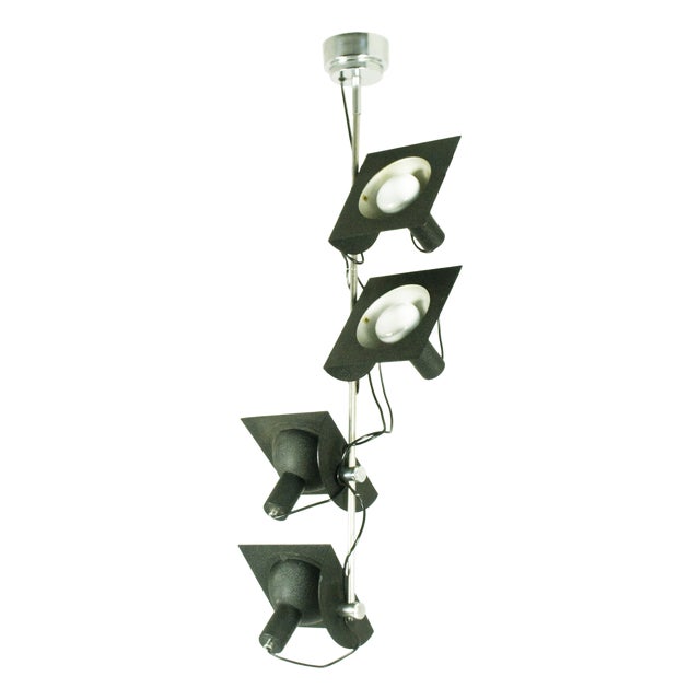 Italian Black & Chrome Plated Metal 4-Light Adjustable Pendant Lamp by Bj Milano Design, 1970s For Sale