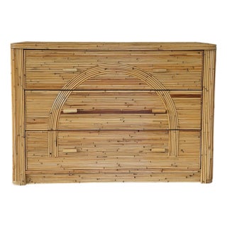 Vintage Restored Organic Modern Pencil Reed Rattan Arch Front Dresser For Sale