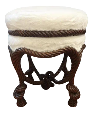 Antique French Louis XVI Style Fournier Style Knotted Rope and Tassel Ottoman