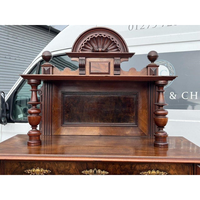 Antique Walnut Bookcase / Cupboard with Fitted Shelves & Drawer For Sale - Image 5 of 15