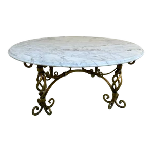Vintage Marble Coffee Table With Gilded Wrought Iron Base