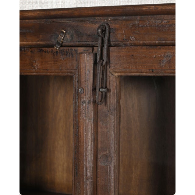Antique Indian Armoire | Glass Display Cabinet | Vintage Teak Wood Cabinet | Wabi Sabi Decor For Sale - Image 4 of 6