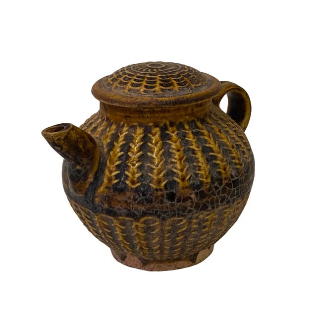 Chinese Chinese Ware Brown Woven Pattern Ceramic Jar Vase Display Art For Sale - Image 3 of 7