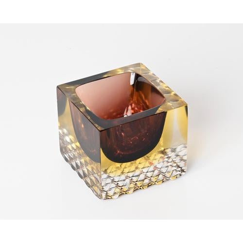 Murano Decorative Glass in Sommerso Merlot and Yellow Glass by F. Poli Italy, 1960s For Sale - Image 11 of 14