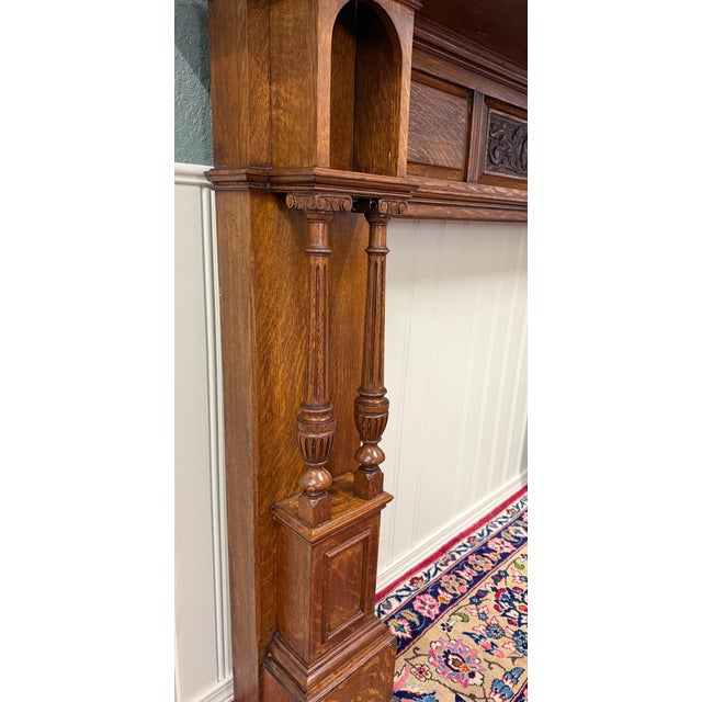 Antique English Fireplace Mantel Surround Renaissance Revival Oak c.1920s-30s For Sale - Image 15 of 18