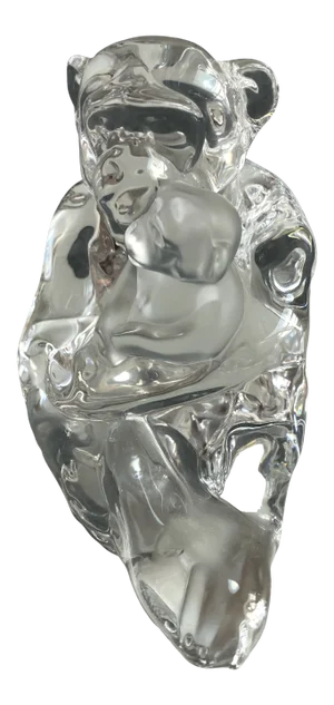Saint-Louis Crystal Chimpanzee Mom and Baby Figurine