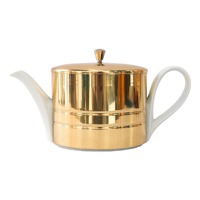 Ceramic Thermos Can with Brass Cover, 1950s For Sale